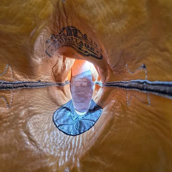 Heritage Boots Taupe Gray Orange Suede Leather Cowboy Western Boots Mens 10 CBC - Picture 15 of 16